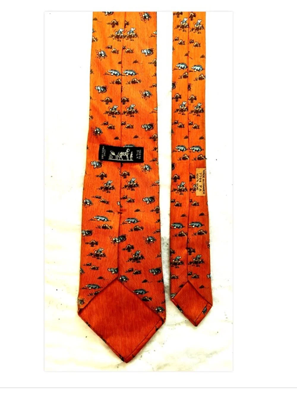 Hermes Whimsical Moles Animals Men's Tie Orange Silk 7794 FA 3.5